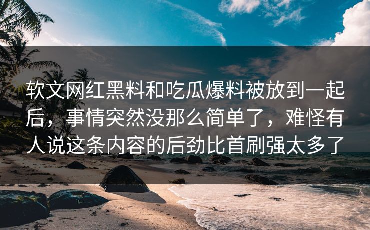 软文网红黑料和吃瓜爆料被放到一起后，事情突然没那么简单了，难怪有人说这条内容的后劲比首刷强太多了