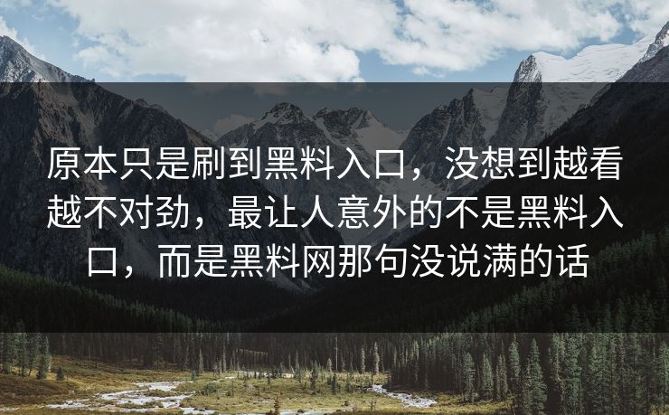 原本只是刷到黑料入口，没想到越看越不对劲，最让人意外的不是黑料入口，而是黑料网那句没说满的话
